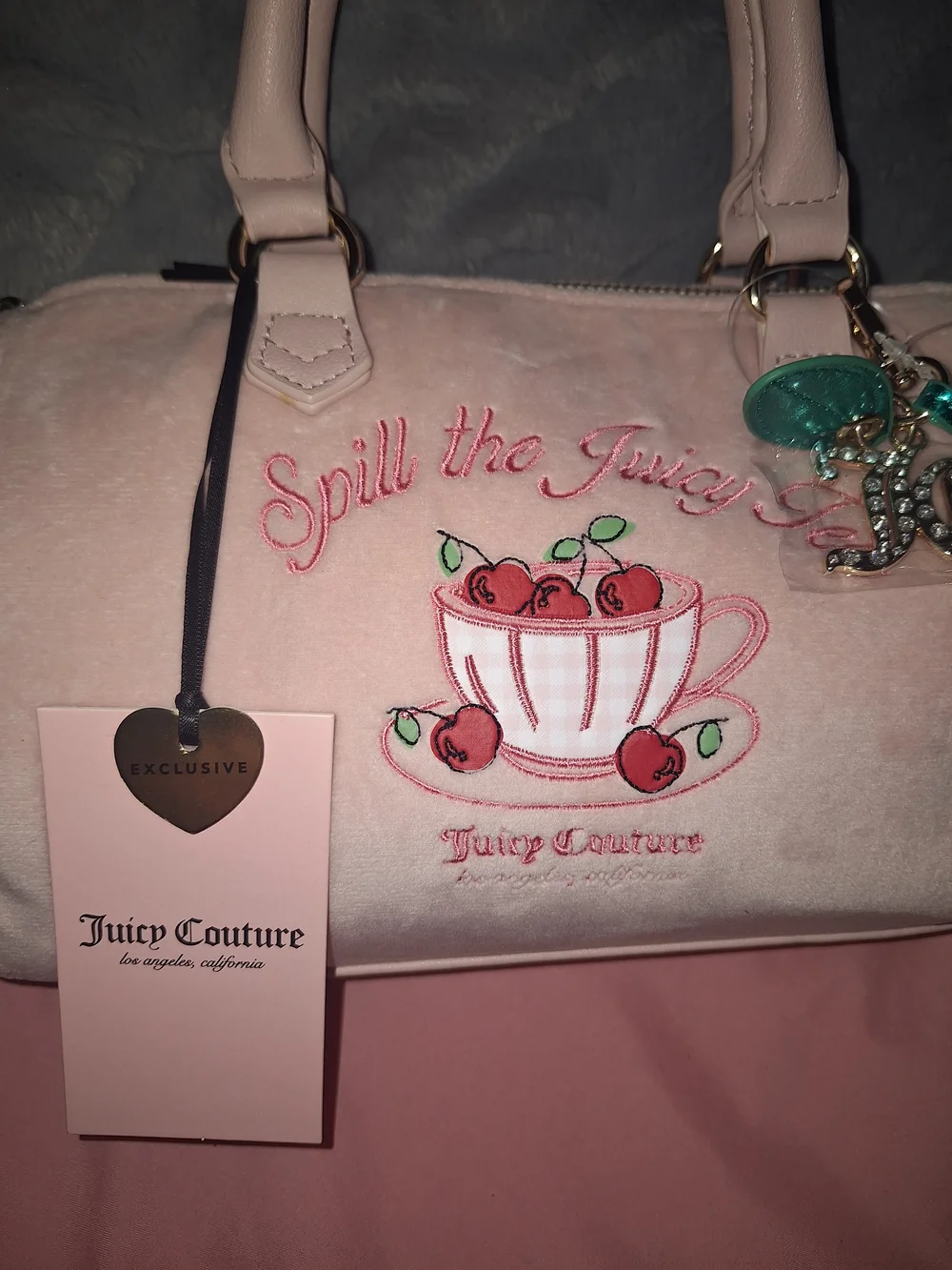EXCLUSIVE Juicy Couture Pink Velvet Cherry Satchel Bag